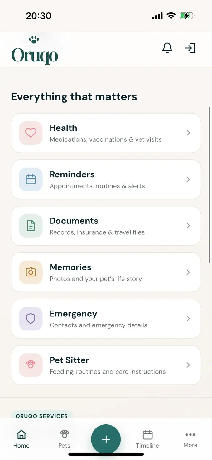 Oruqo app care screen