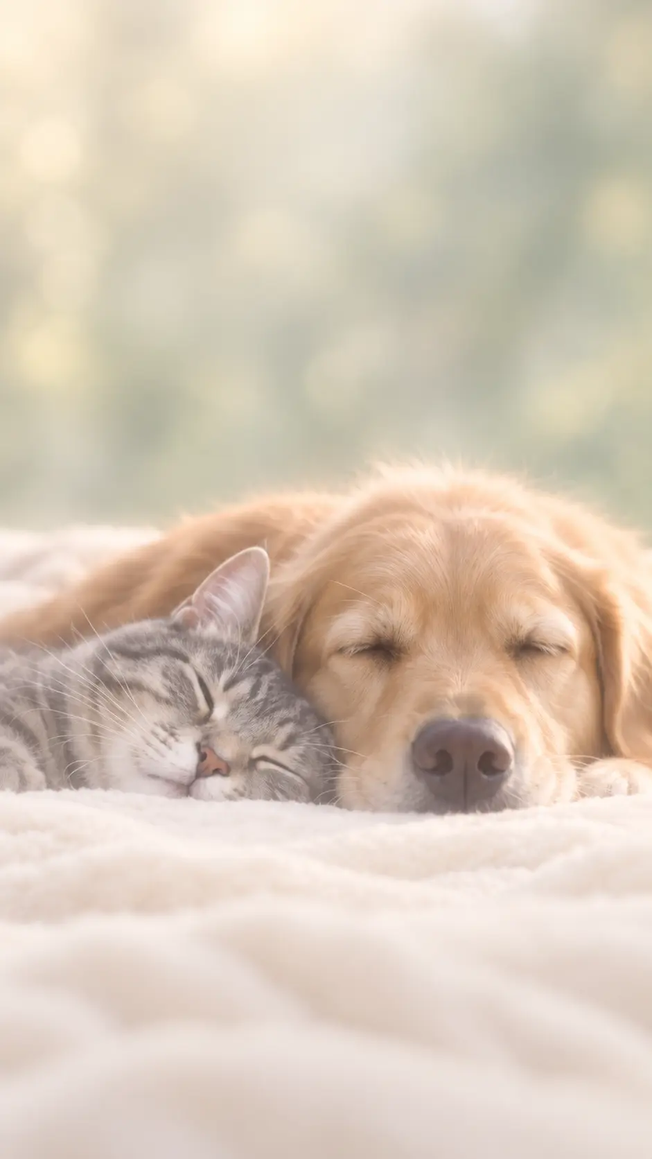 A dog and cat resting together
